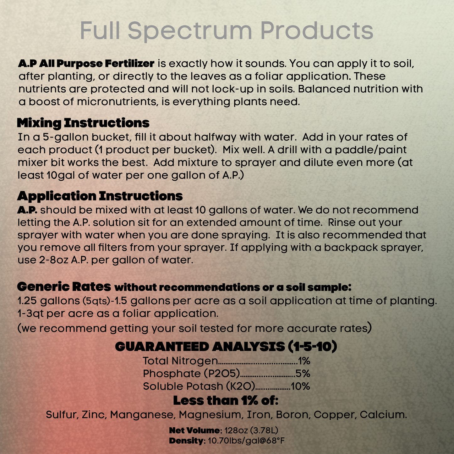 Full Spectrum AP - All Purpose - Liquid Fert (1/2 Gallon)