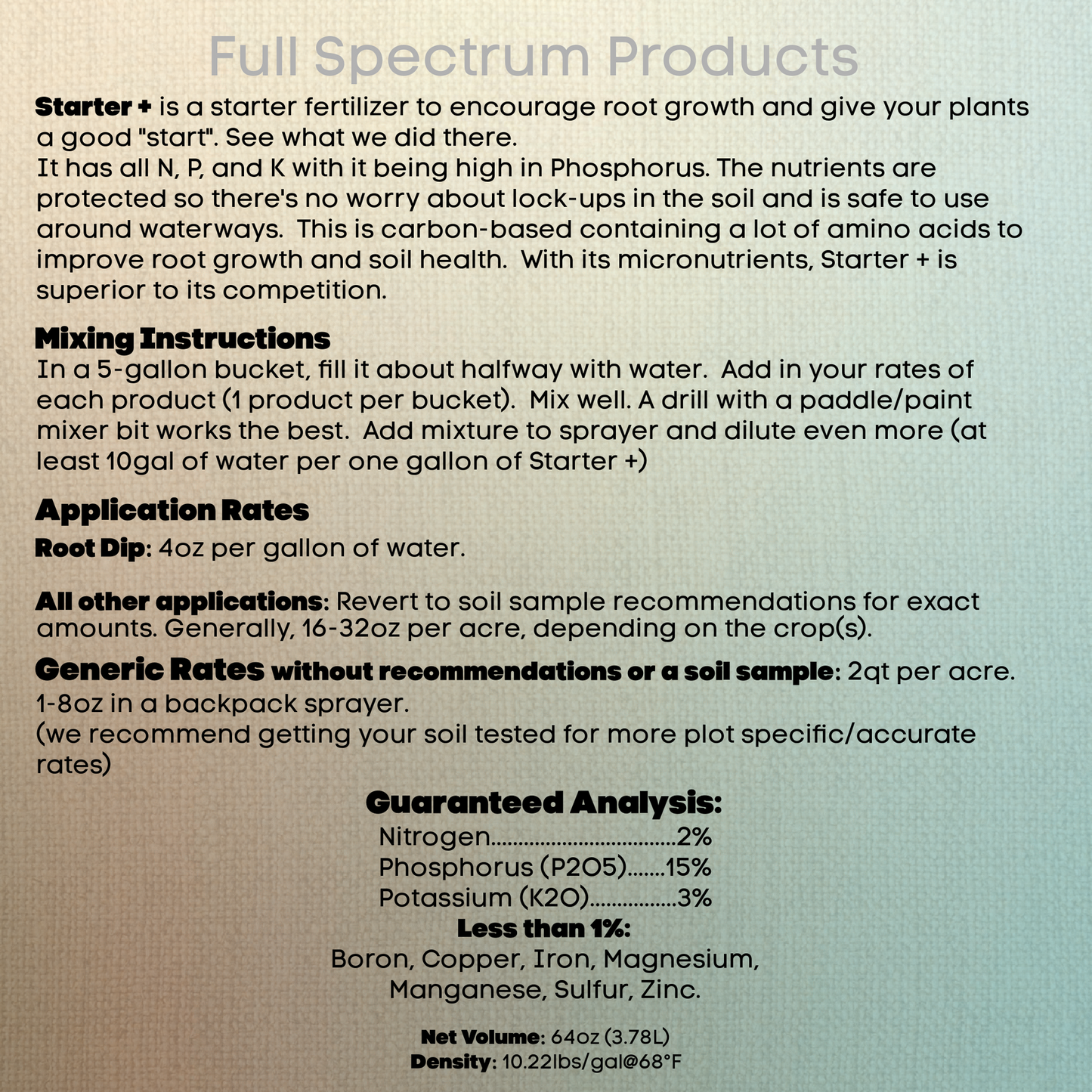 Full Spectrum Liquid Starter Plus Fertilizer (1/2 Gallon)